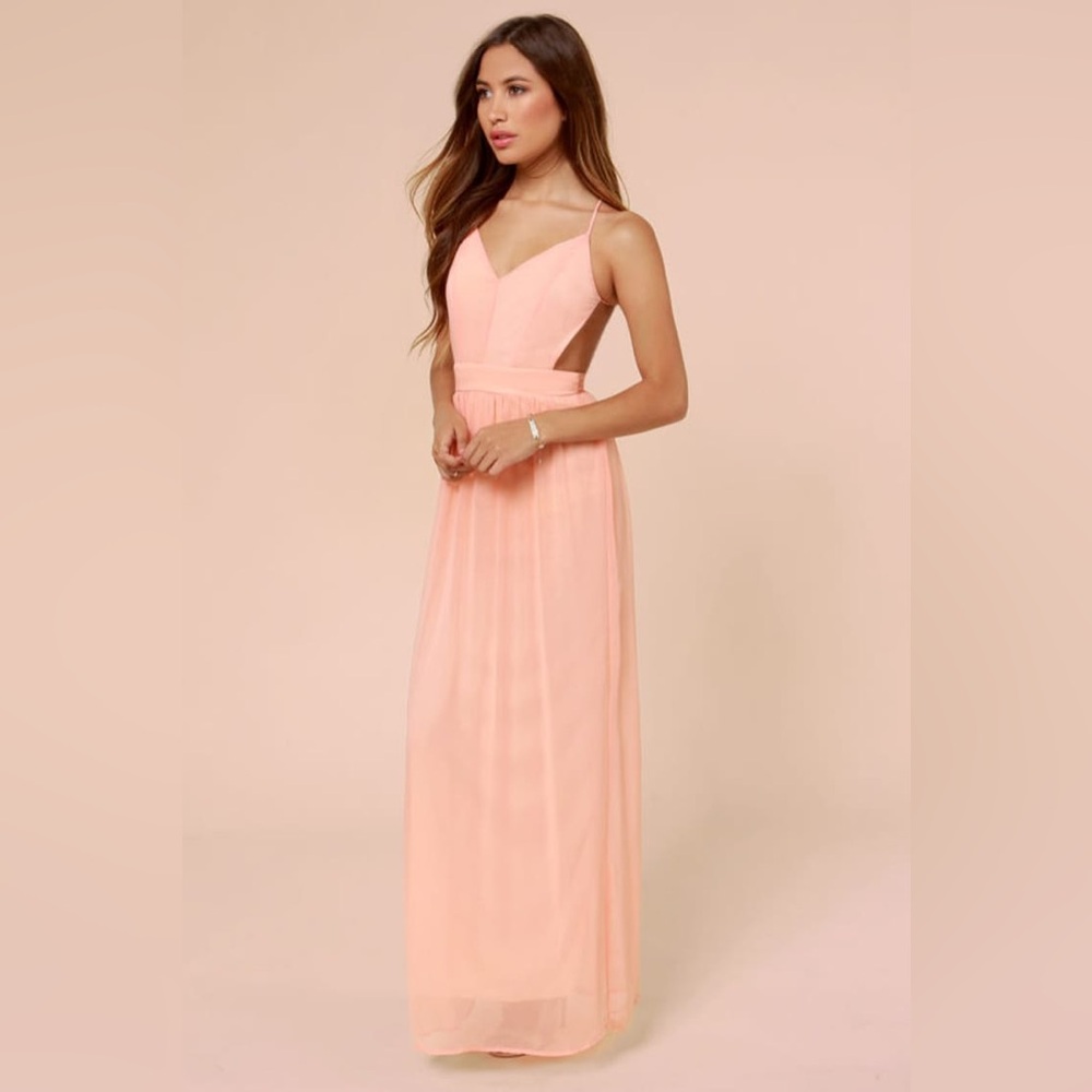 NWOT Lulus Exclusive Rooftop Garden Strappy Backless Peach Maxi Dress | Size: L